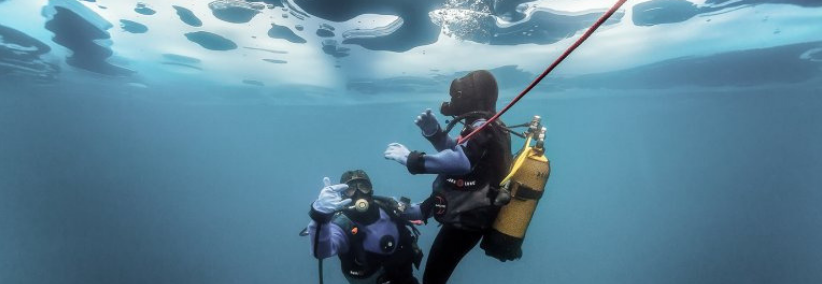 Ice divers in Tignes