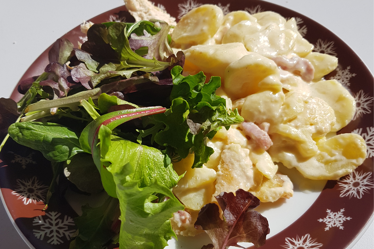 Enjoying locally-made tartiflette